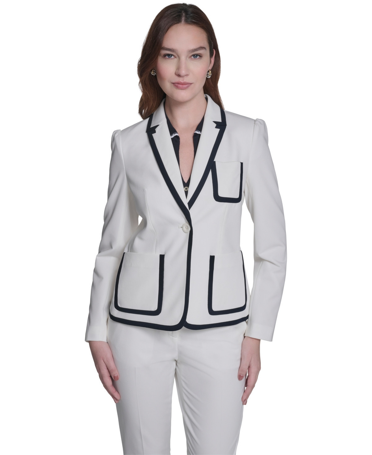 Tommy Hilfiger Women's One-Button Framed Blazer - Ivory/midnight | Macy's