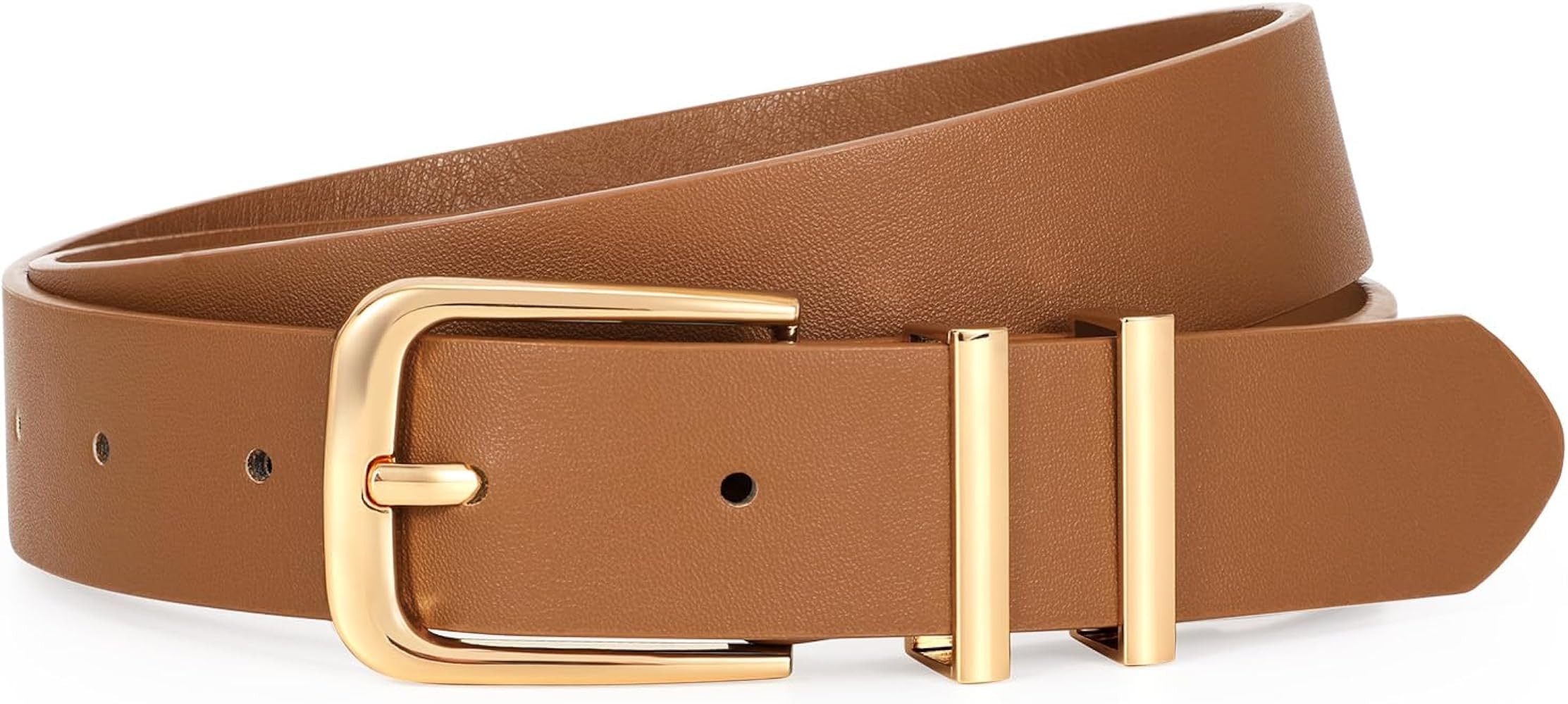 Women's Soft Faux Leather Belt for Jeans Pants Dress Fashion Ladies Waist Belt with Gold/Silvery ... | Amazon (US)