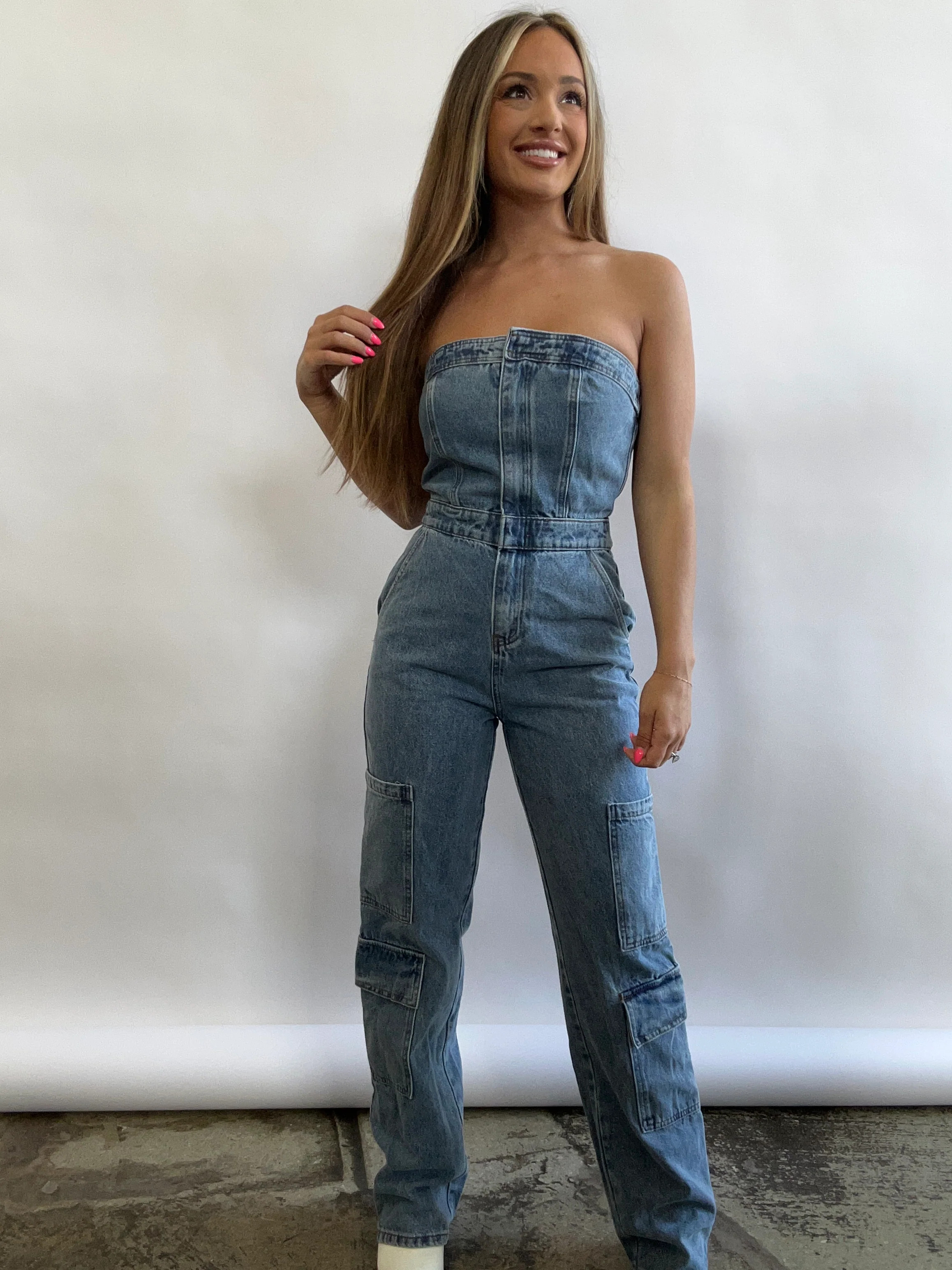 Street Chic Denim Cargo Jumpsuit | Willow Boutique