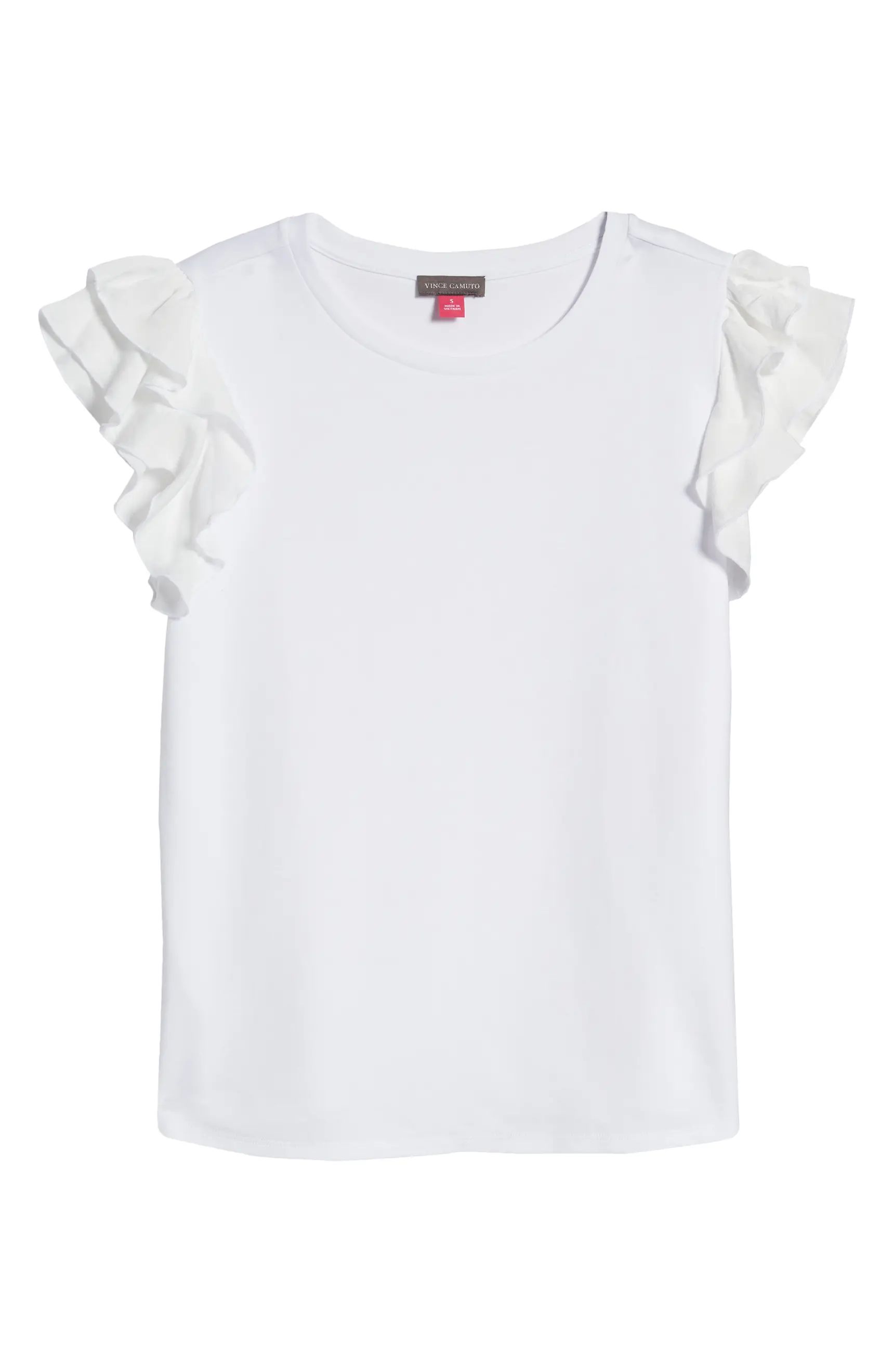 Vince Camuto Tiered Ruffle Sleeve Cotton Blend Top | Nordstrom | Nordstrom