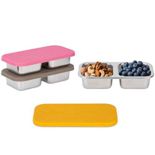 SUMERX 3 Pack Stainless Steel Snack Containers, 2 Compartment Snack Containers with Lids, Reusable Food Storage Containers with Lids for Travel, Outdoor, Camping | Amazon (US)