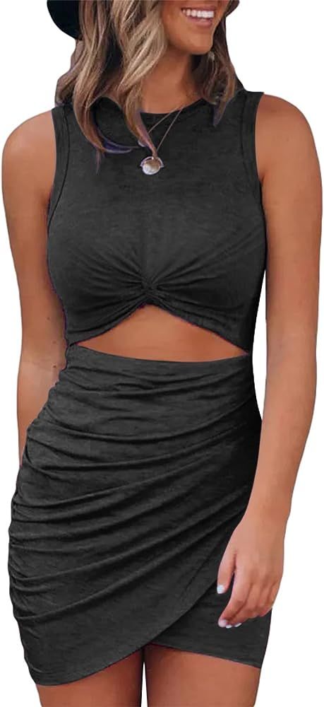 Acelitt Women's 2024 Summer Sleeveless Tank Dresses Cut Out Twist Bodycon Wrap Party Evening Mini... | Amazon (US)