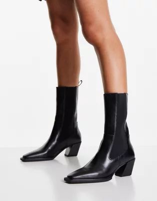 Vagabond Alina mid heeled calf boots in black leather | ASOS (Global)