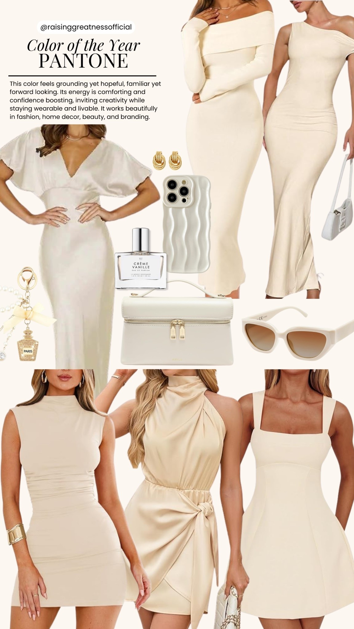 Soft, elegant, and effortlessly chic 🤍✨ The Pantone Color of the Year brings a calming, confidence boosting vibe that feels timeless yet modern. From fashion to accessories and beauty, this creamy neutral is perfect for creating a refined, elevated look you can wear anywhere.

#ColorOfTheYear #PantoneStyle #NeutralAesthetic #MinimalFashion #ElevatedStyle #ModernElegance #NeutralOutfits #StyleInspiration #FashionMood #RaisingGreatness

#LTKootd #LTKGiftGuide #LTKgrwm