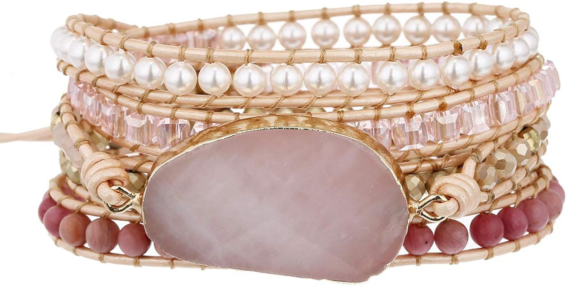 Plumiss Women Boho Handmade Natural Stone Crystal Leather Bead Wrap Bracelets Collection | Amazon (US)