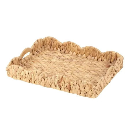 Scalloped Wicker Serving Tray,15x11 Inch Rectangle Water Hyacinth Decorative Basket with Handles for Coffee Table,Ottoman,and Home Decor Organization - 1PC | Walmart (US)