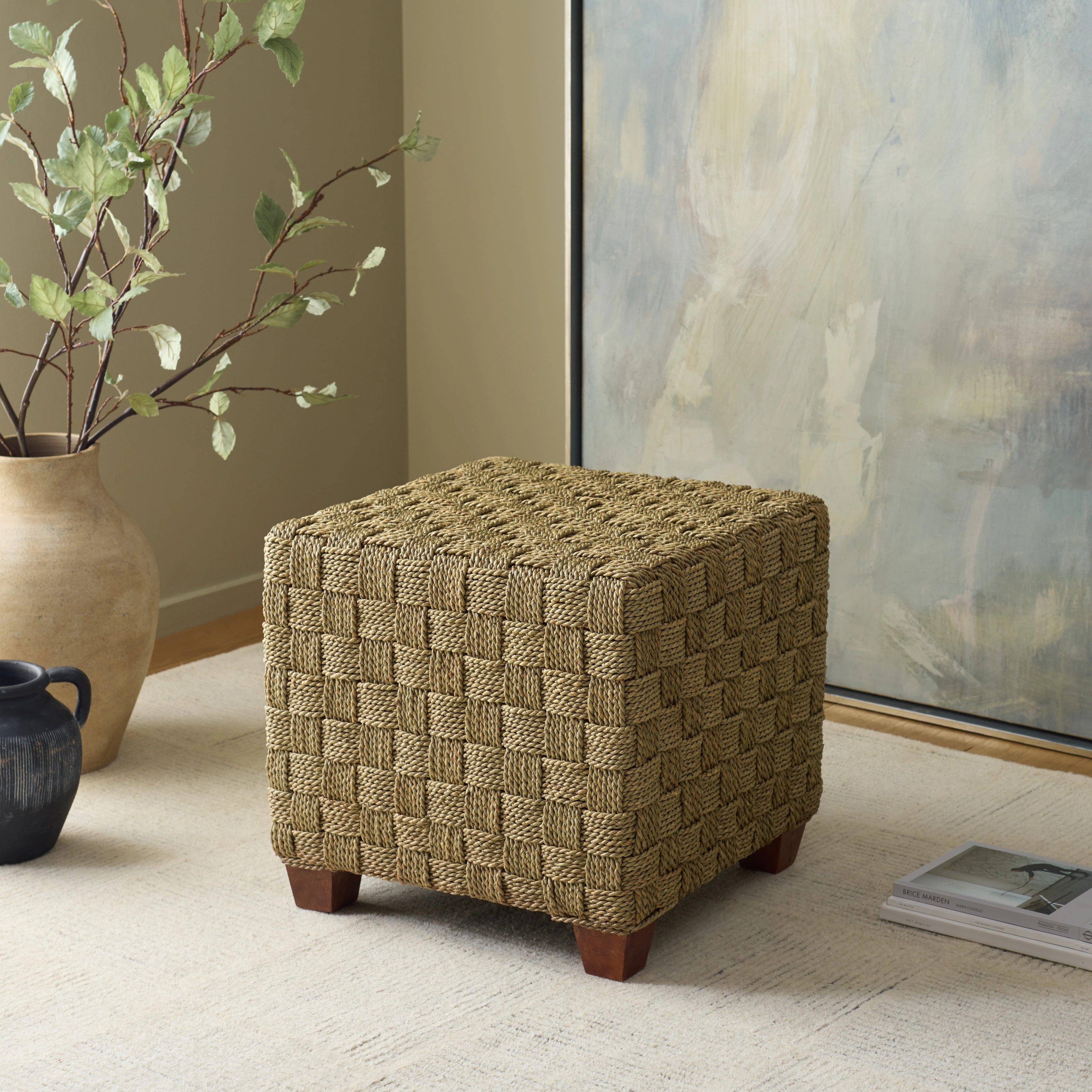SAFAVIEH Couture Norabelle Square Woven Seagrass Ottoman - Overstock - 43858055 | Overstock
