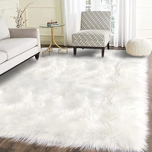 Ophanie White Rugs for Living Room 5x8, Cream Fluffy Shag Large Fuzzy Plush Soft Carpets, Floor S... | Amazon (US)