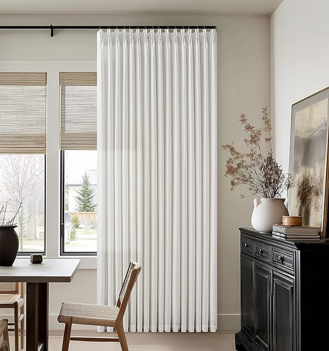 Pinch Pleated Off White Semi Sheer Curtains 90 Inches Long Light Filtering Neutral Boho Farmhouse... | Amazon (US)