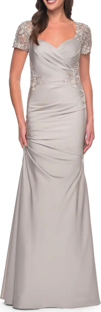 Satin Evening Dress with Lace and Scoop Neckline | Nordstrom