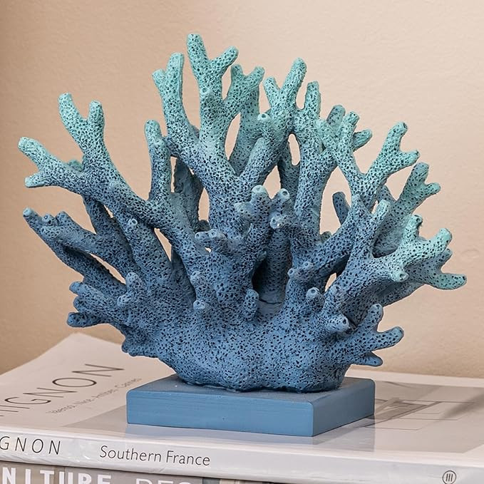5.8" H Blue Coral Decor, Resin Statue, Nautical Decor for Home, Beach/Coastal/Ocean Themed Cabine... | Amazon (US)