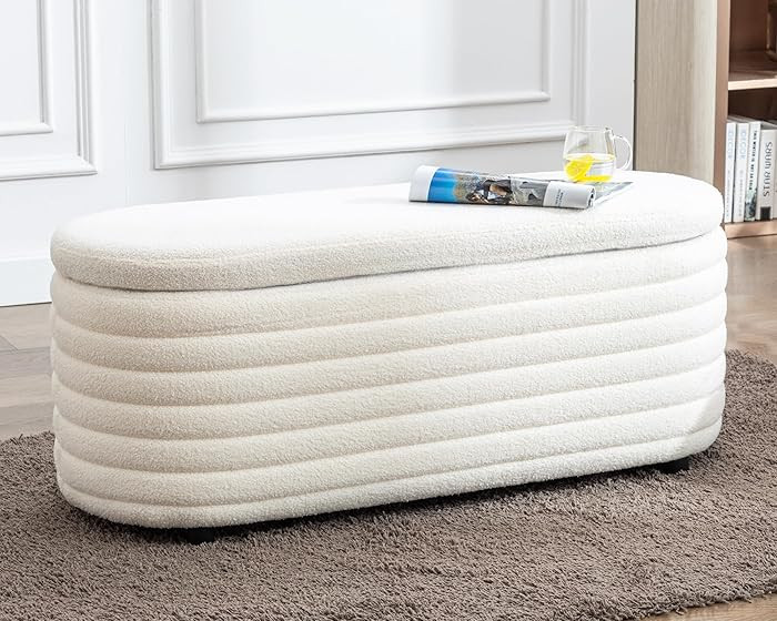 Storage Teddy Ottoman Bench Upholstered Fabric Storage Bench End of Bed Stool with Safety Hinge f... | Amazon (US)