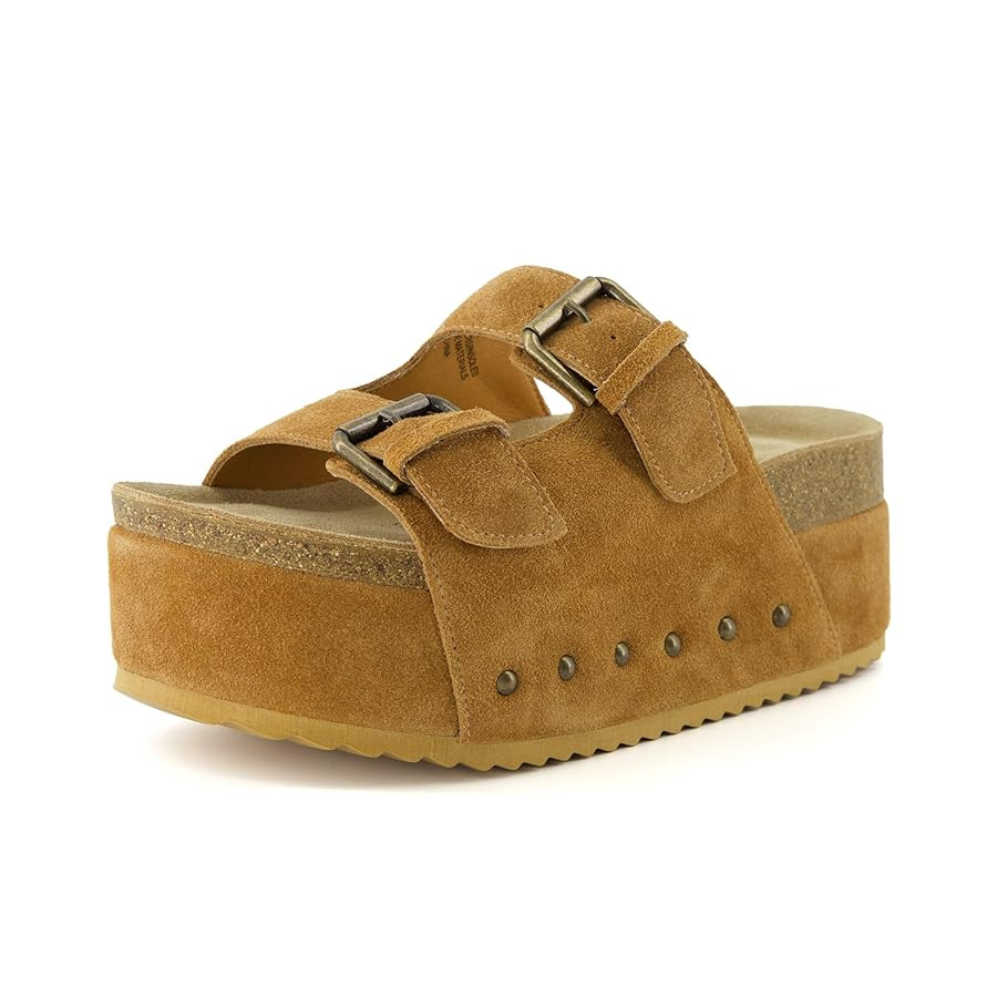 CUSHIONAIRE Guru Platform Sandals Women Footwear – Comfortable Genuine Leather Footbed Studded ... | Amazon (US)