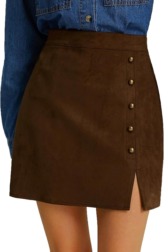 Women's Faux Suede Side Split Bodycon Fall Mini Skirt | Amazon (US)