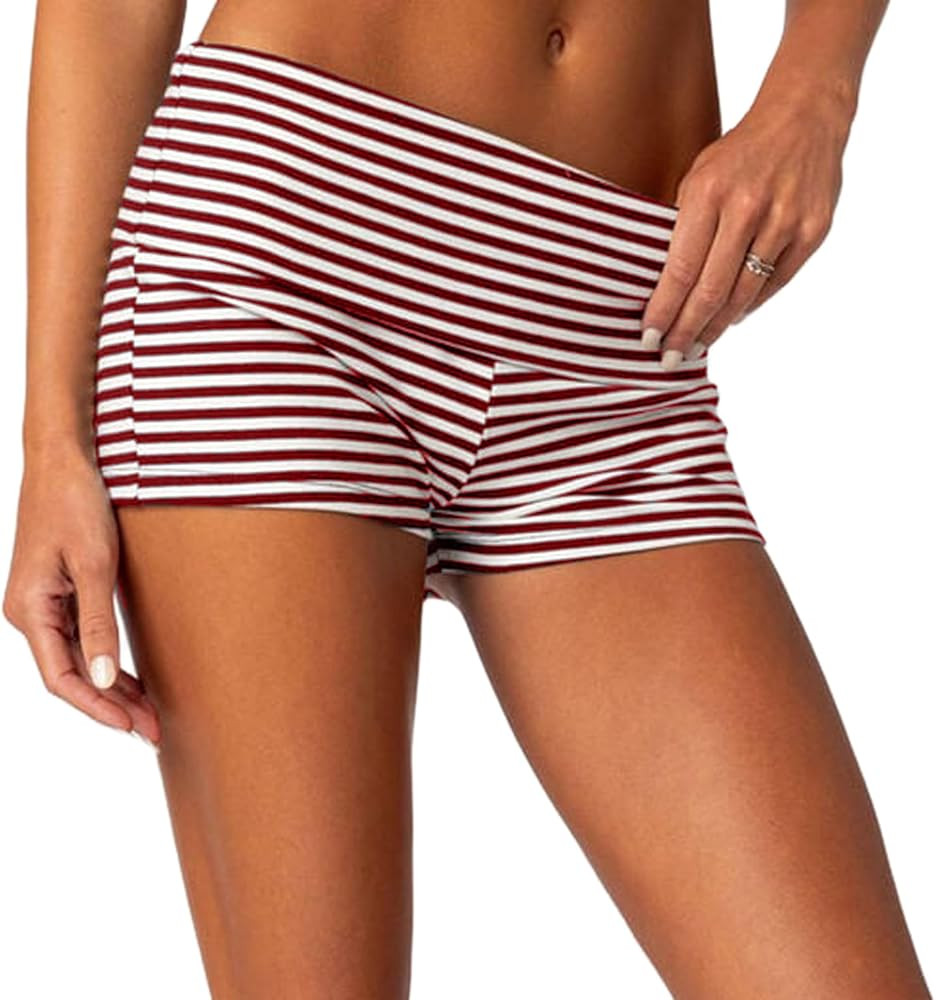 Women Low Waist Lounge Shorts Fold Over Skinny Pajamas Shorts Summer Casual Pj Bottom Sleep Short... | Amazon (US)