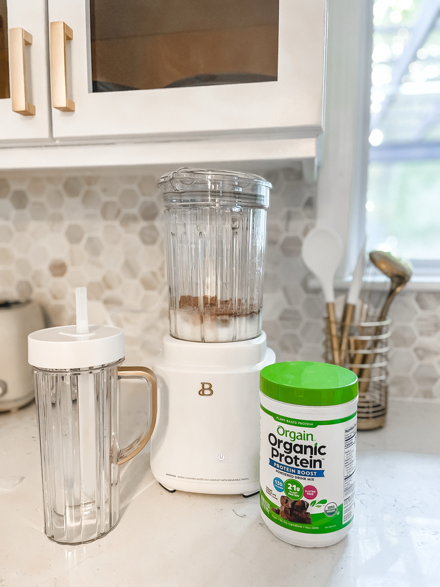 Starting my New Year’s resolutions by hitting my protein goals! I love my new Beautiful blender by Drew Barrymore. I made an Orgain chocolate protein shake in it! Just add ice, a cup of milk, and some fruit or peanut butter for the perfect shake! 

#LTKActive #LTKHome #LTKFitness