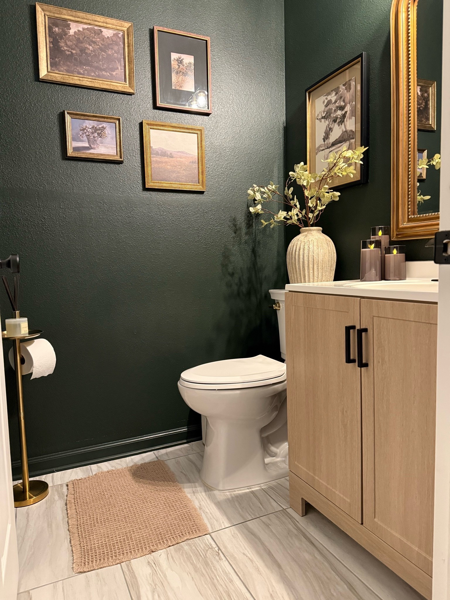 My powder bath vanity is finally back in stock! Paint color: SW Jasper 

Powder bath, moody bath, bathroom vanity, Amazon bath finds, guest bathroom, Amazon home finds

#LTKHome