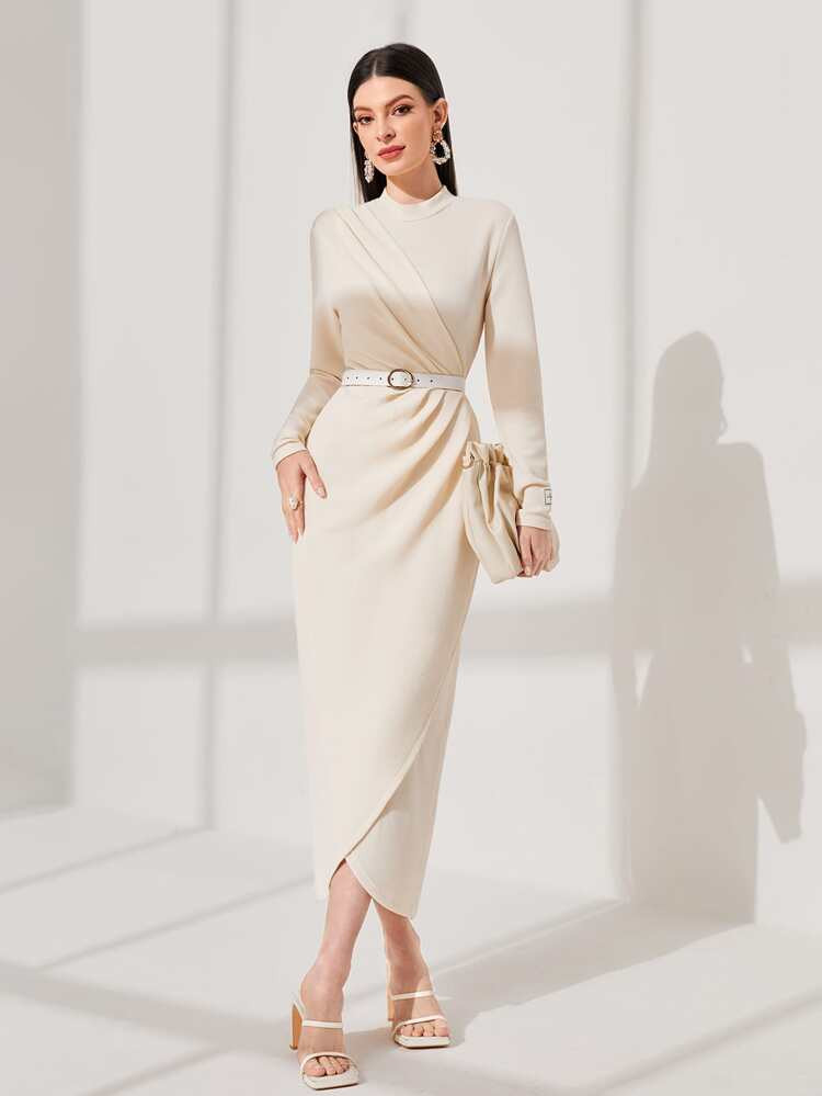 SHEIN Mulvari Solid Wrap Hem Dress Without Belt | SHEIN