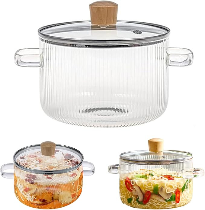 Glass Cooking Pot with Lid, Heat Resistant Borosilicate Glass Ribbed Pot with Handles, Clear Glas... | Amazon (CA)
