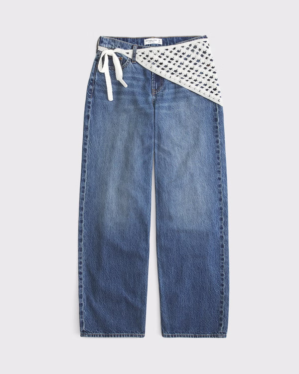 Curve Love Low Rise Ultra Loose Crochet-Style Belted Jean | Abercrombie & Fitch (US)