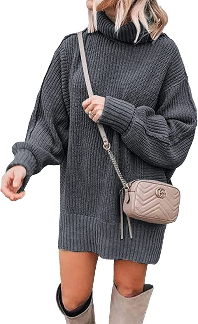 BTFBM Women Fashion Sweater Short Dress Long Sleeve Turtleneck Oversized Fall Winter Soft Chunky ... | Amazon (US)