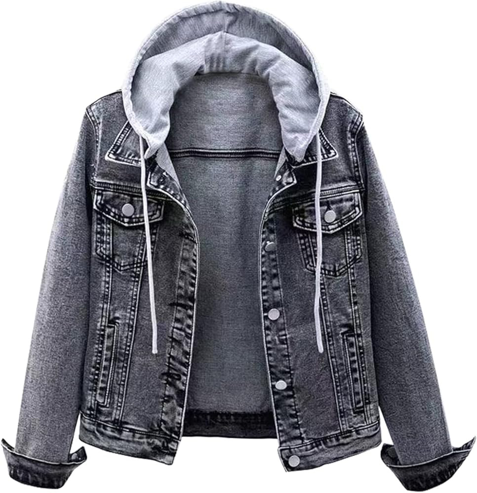 LifeShe Women's Basic Long Sleeve Button Down Distressed Denim Jackets Jean Jacket Coat | Amazon (US)