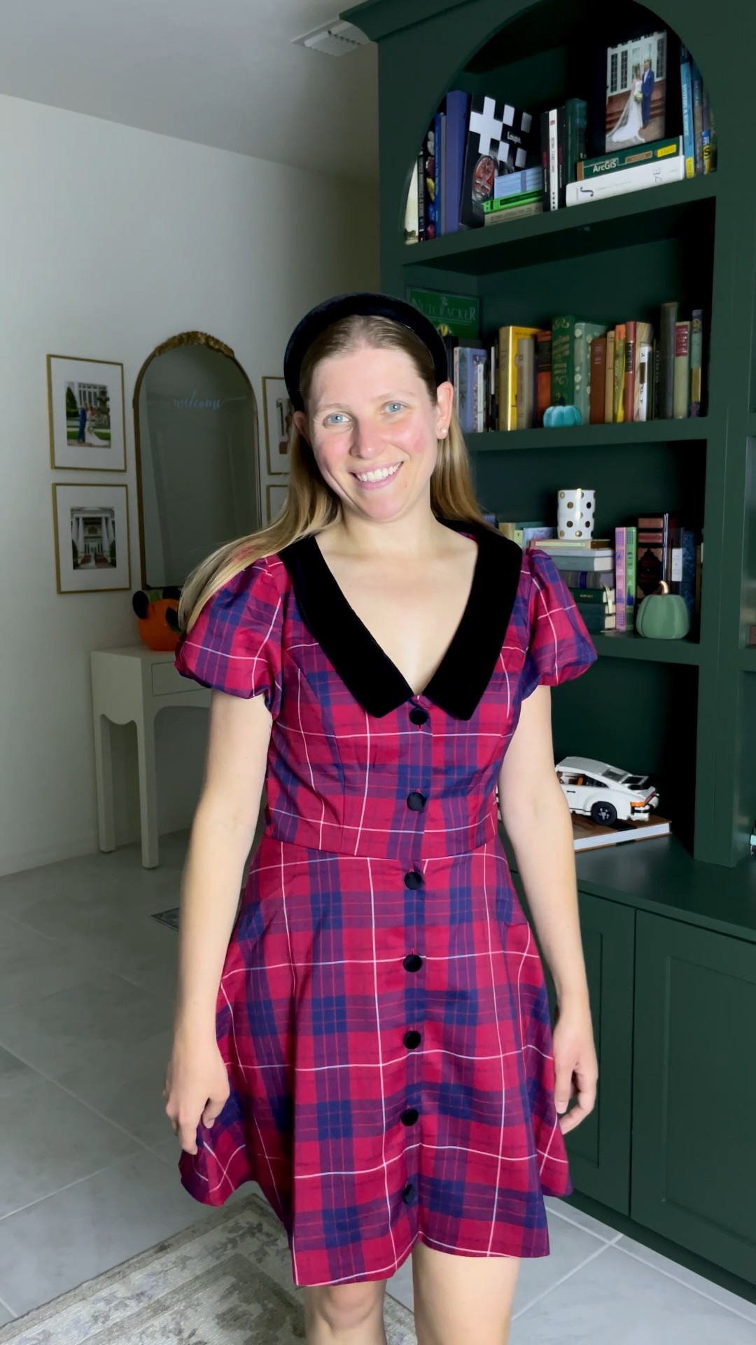 Holiday plaid mini dress that give tres chic Parisian vibes. Red and navy tartan with luxurious velvet collar  

#LTKHoliday