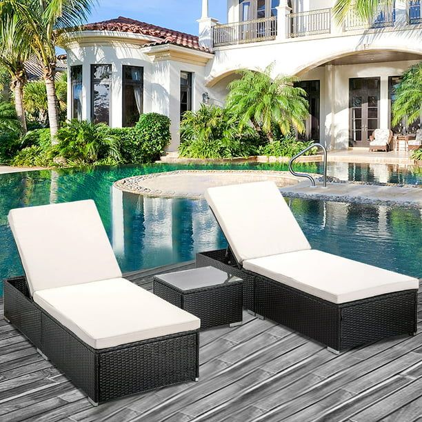 SEGMART 3 Pieces Outdoor Rattan Wicker Lounge Chairs Set, Adjustable Reclining Backrest Lounger C... | Walmart (US)