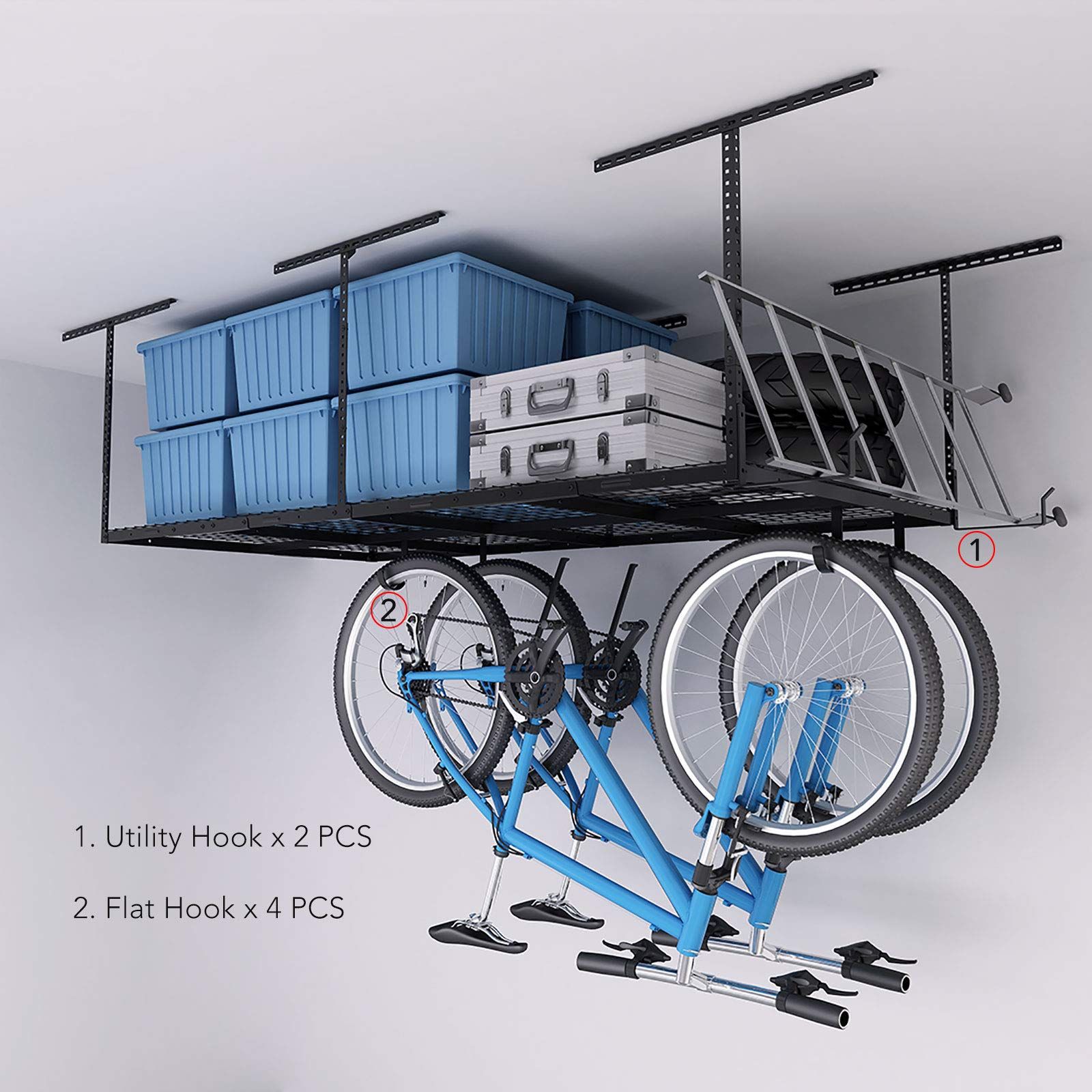 FLEXIMOUNTS 4x8 Overhead Garage Storage Rack w/Hooks Adjustable Ceiling Storage Rack, 96" Length ... | Amazon (US)