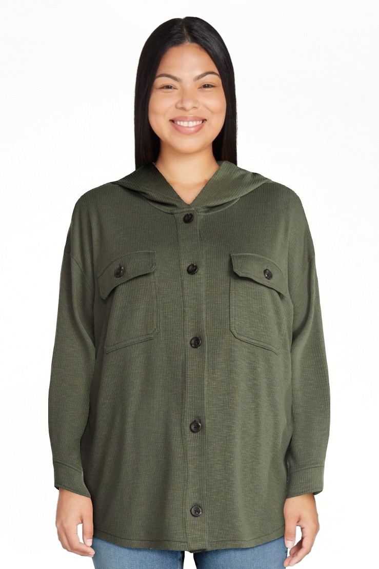 Time and Tru Women's and Women's Plus Ribbed Shirt with Hood, Sizes XS-4X | Walmart (US)