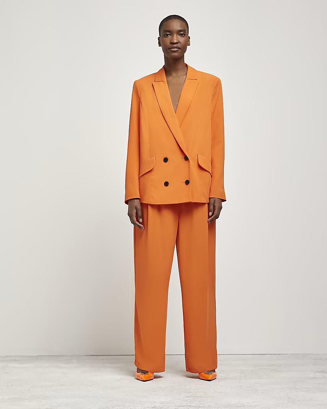 Orange tailored double breasted blazer | River Island (UK & IE)