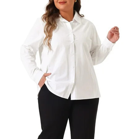 DARING DIVA Women s Plus Size Cotton Polo Collared Work Shirt 1X White | Walmart (US)