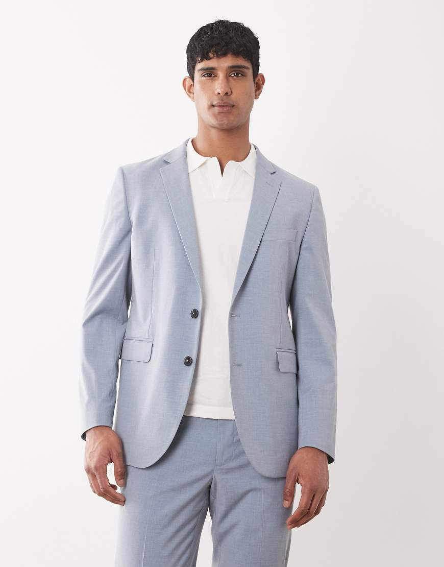 Mango Paris super slim fit suit blazer co-ord in light blue | ASOS (Global)