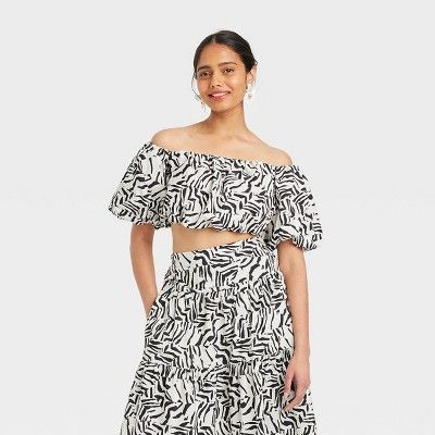 Women's Balloon Off the Shoulder Blouse - A New Day™ Black/White L | Target