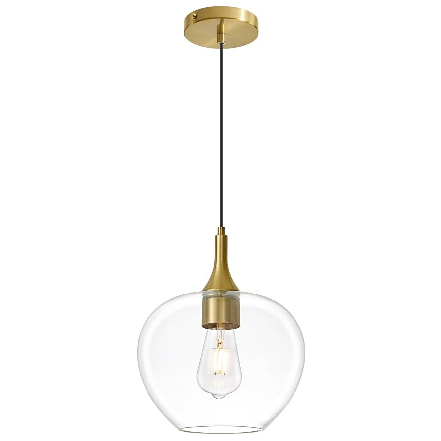 Glass Pendant Lights Kitchen Island, Brass Gold Pendant Lighting Fixtures, Modern Hanging Ceiling... | Amazon (US)