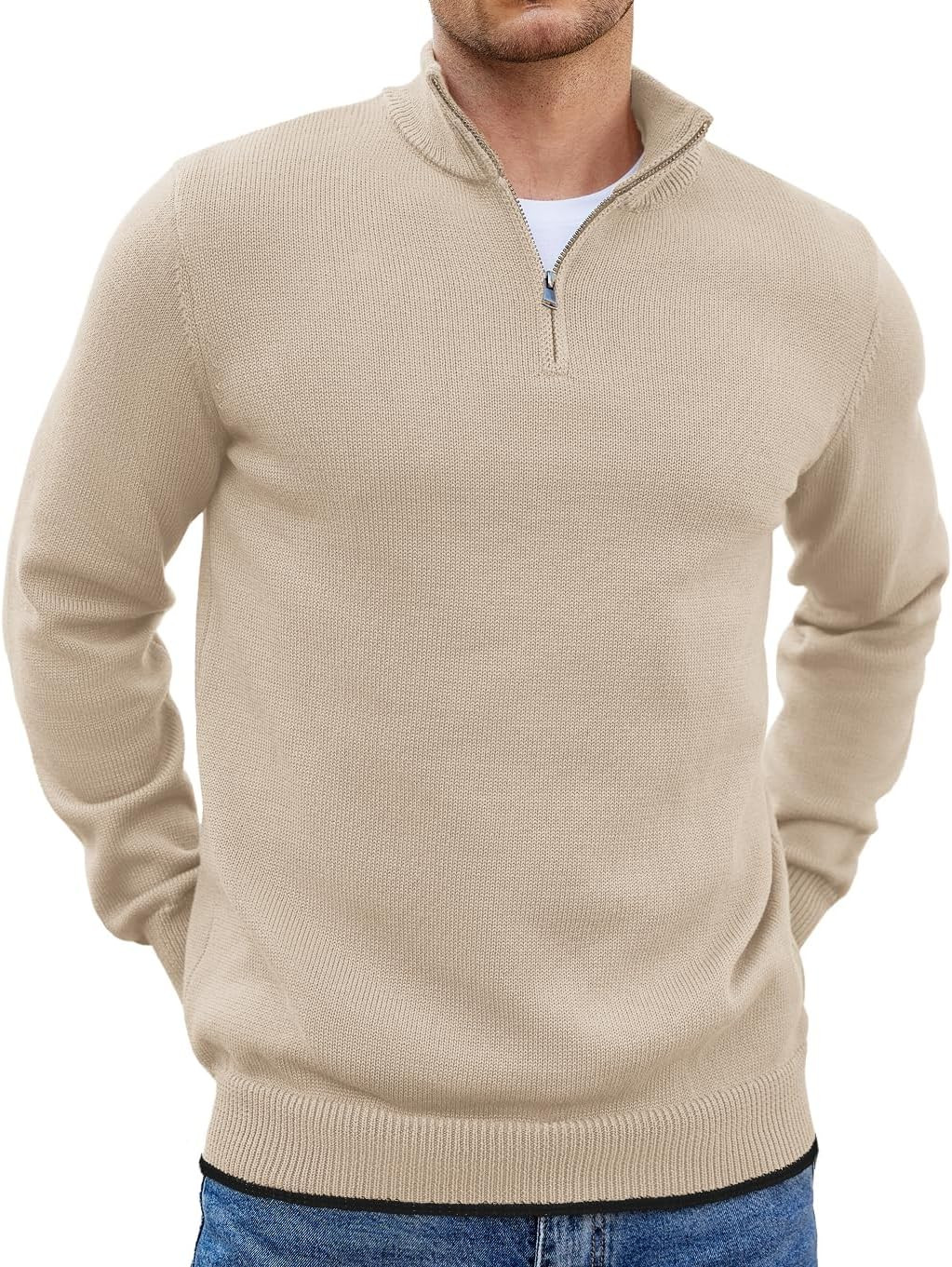 COOFANDY Men's Quarter Zip Up Pullover Slim Fit Lightweight Mock Neck Long Sleeve Sweaters | Amazon (US)