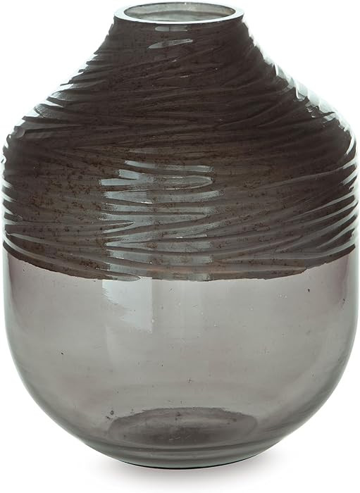Signature Design by Ashley Harpwick Modern Indoor Glass Vase with Hand-Carved Top, Gray | Amazon (US)