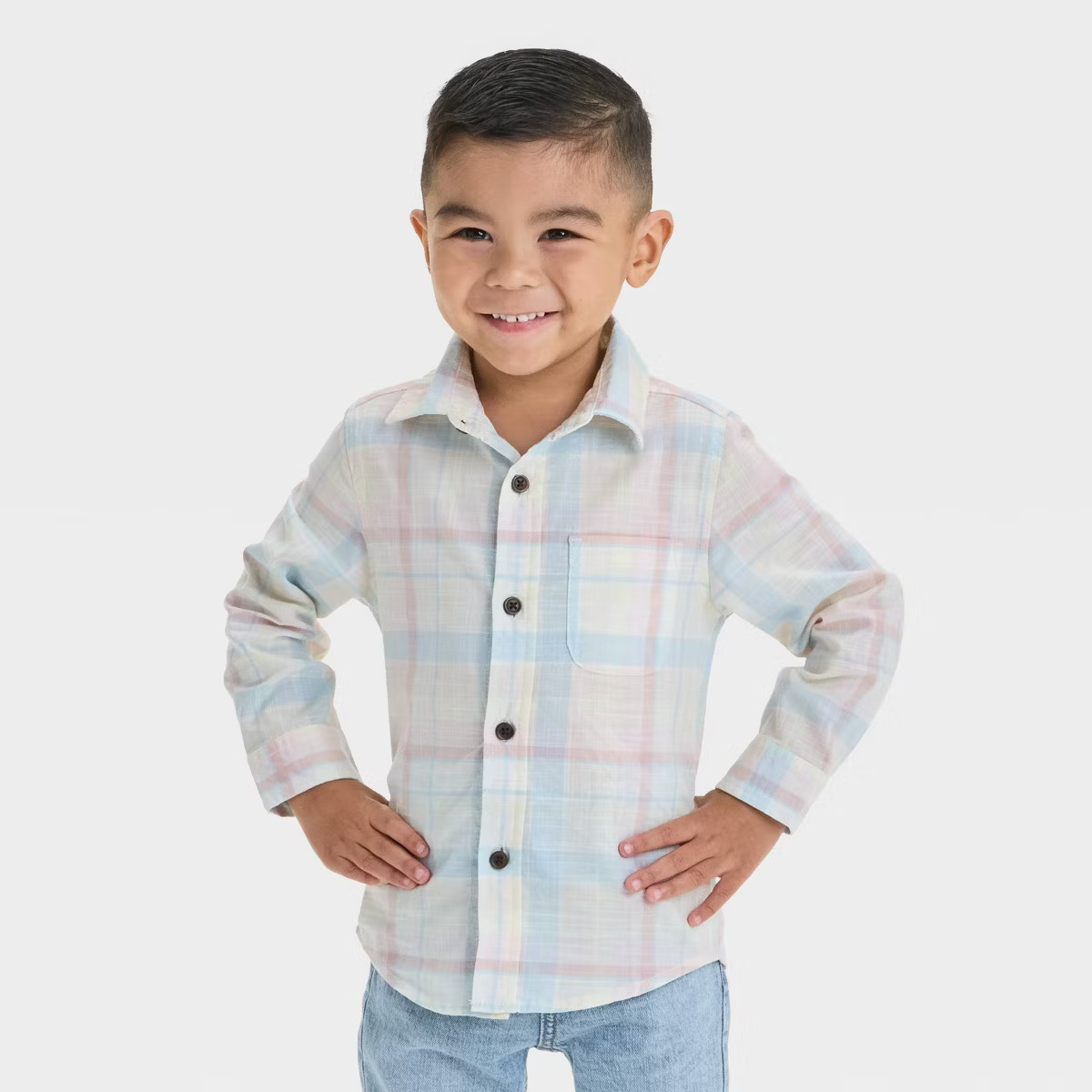 Toddler Boys' Long Sleeve Poplin Button-Up Shirt - Cat & Jack™ Blue | Target