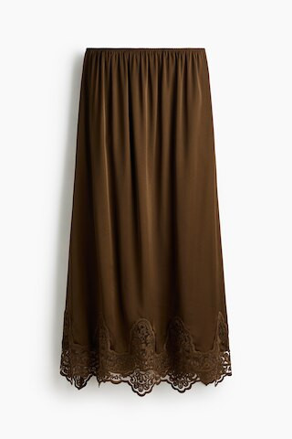 H & M - Lace-Trimmed Satin Skirt - Brown | H&M (US + CA)