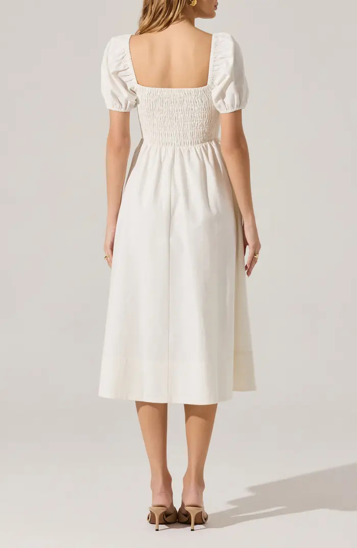ASTR the Label Bow Detail Smock Bodice Cotton Blend Dress | Nordstrom | Nordstrom