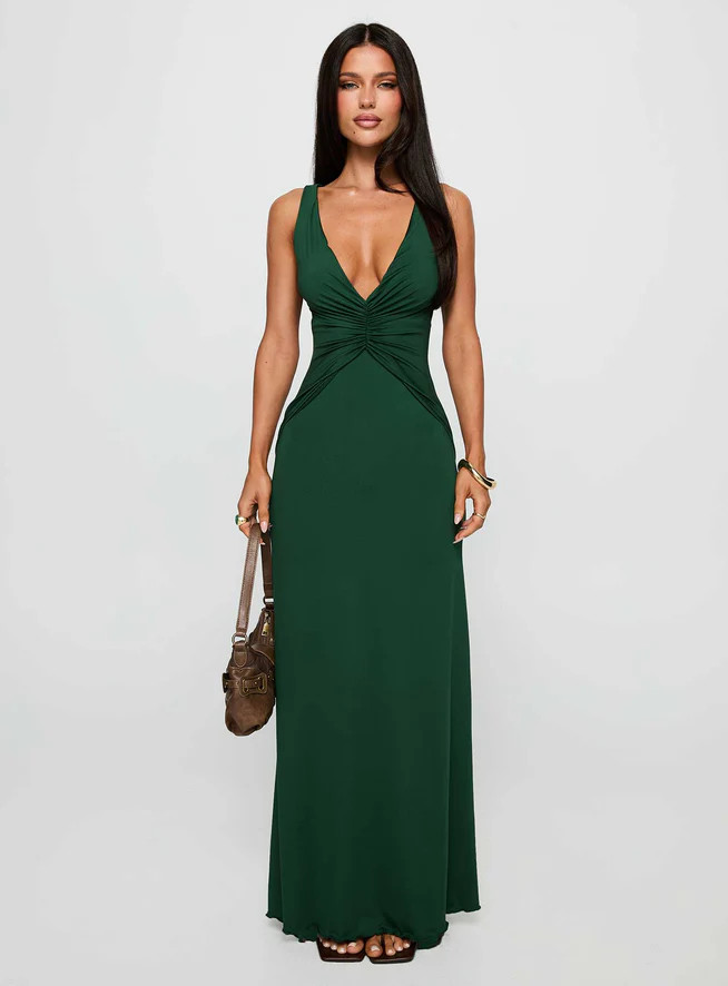 Frederica Plunge Maxi Dress Forest Green | Princess Polly US