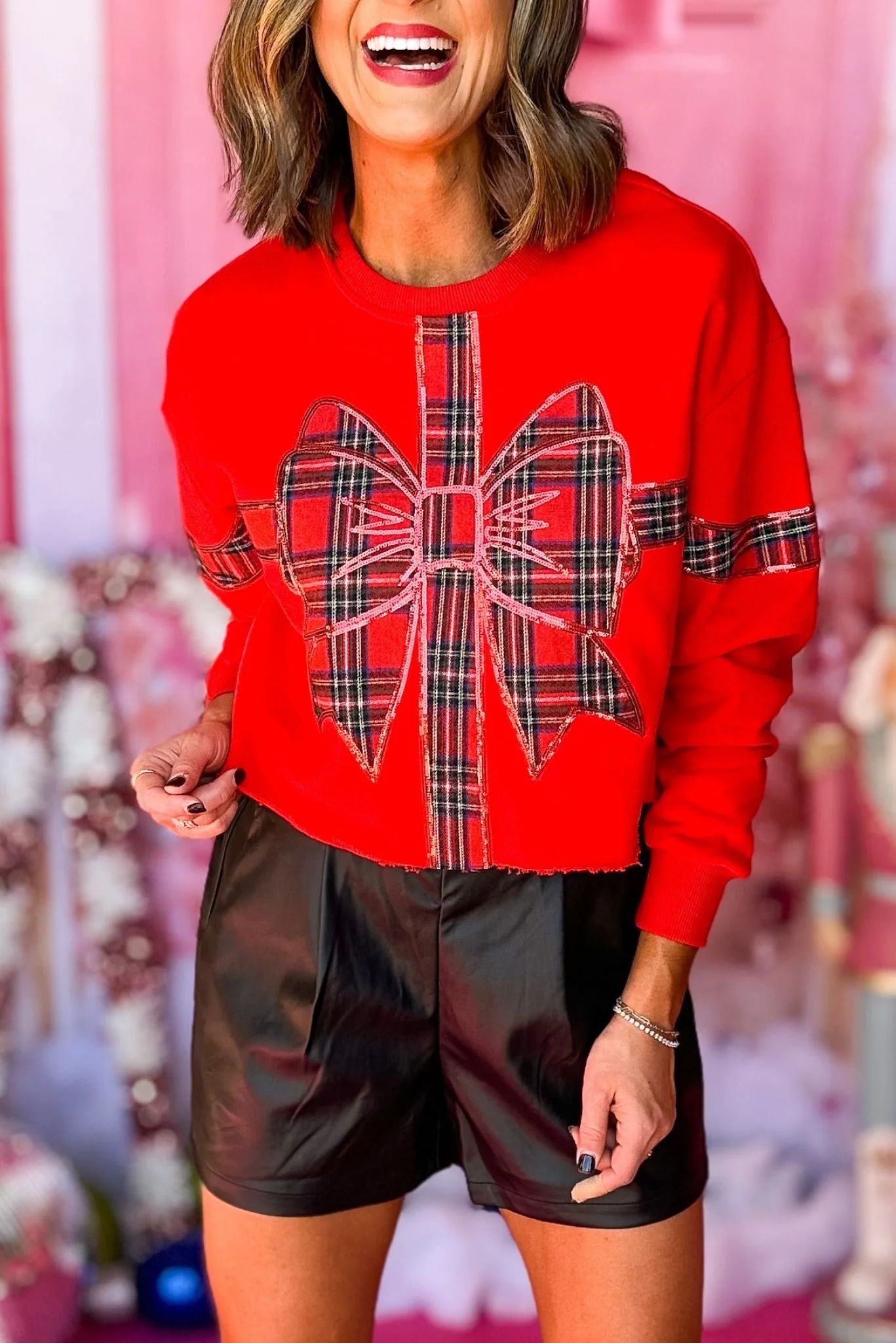 Queen Of Sparkles Red Plaid Bow Sweatshirt | Shop Style Your Senses