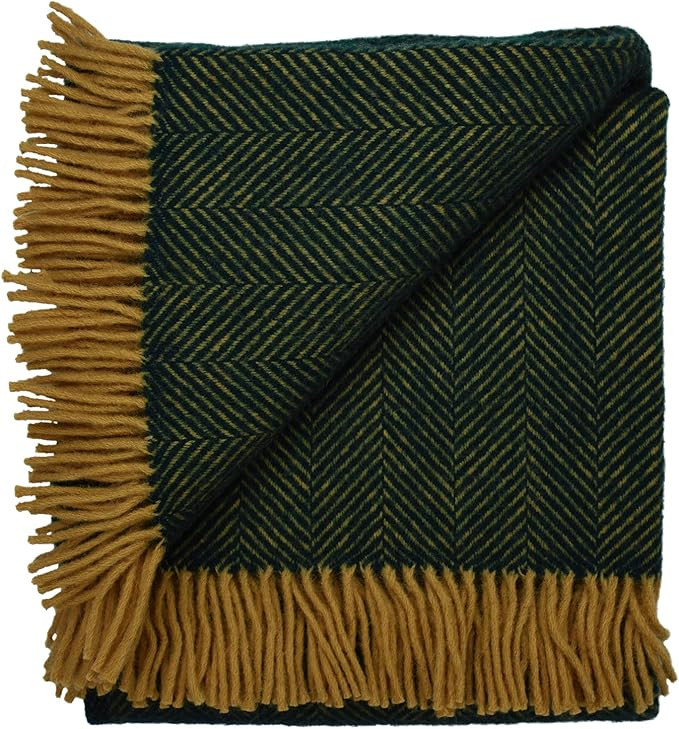 Prince of Scots Highland Tweed Herringbone 100% Pure New Wool Throw (Emerald) | Amazon (US)