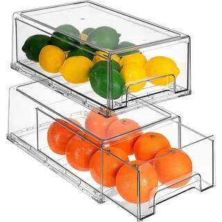 2 Pack Medium Clear Plastic Storage Pull Out Fridge Drawer for fridge | The Home Depot