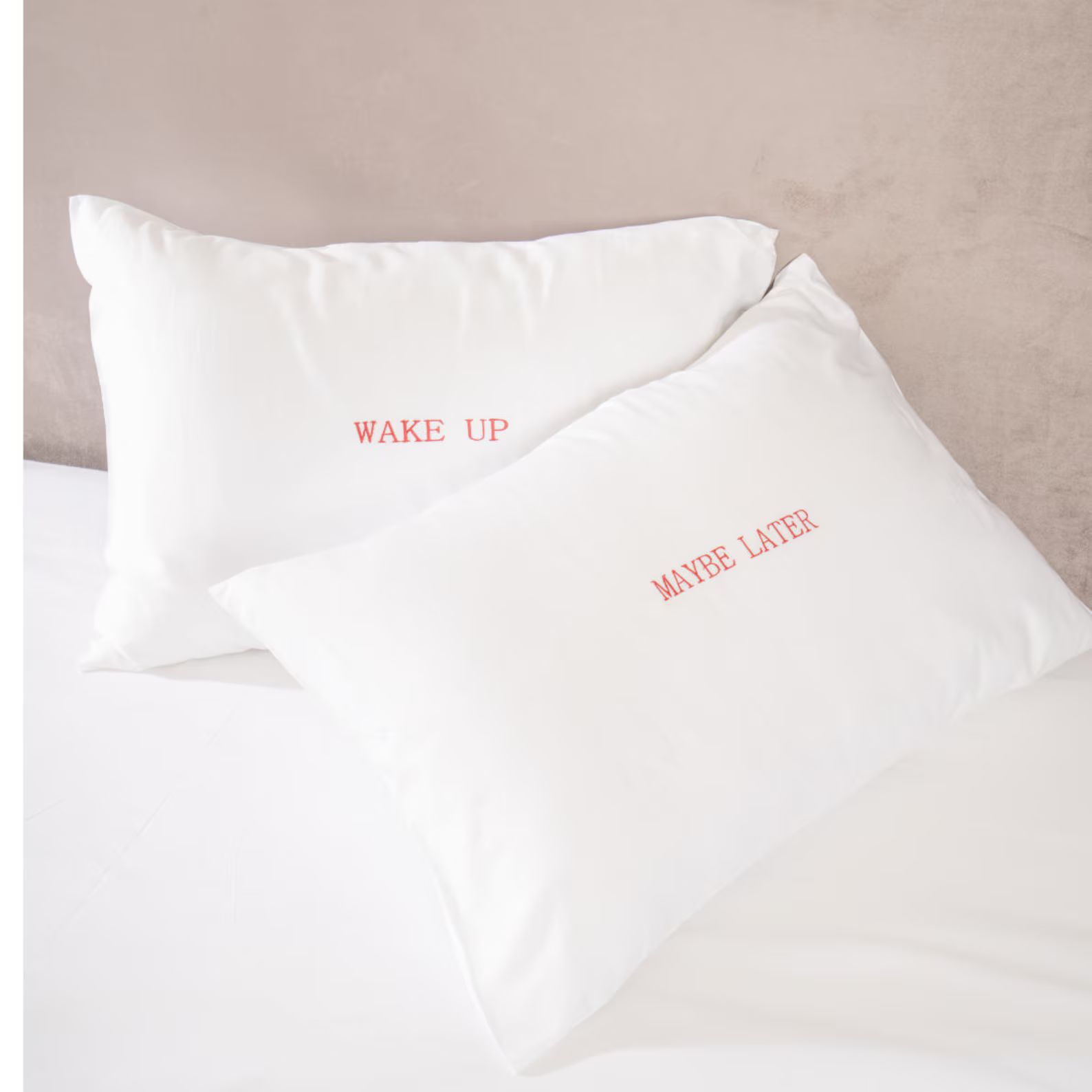 Wake up Maybe Later White Set of 2 Pillowcases , Embroided Pillow Cases - Etsy | Etsy (US)