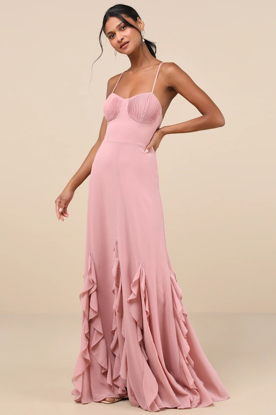 Priela Pink Ruffled Lace-Up Maxi Dress | Lulus