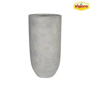 Vigoro 10 in. Clovis Medium Gray Smooth Cement Composite Round Cylinder Planter (10 in. D x 18.3 ... | The Home Depot