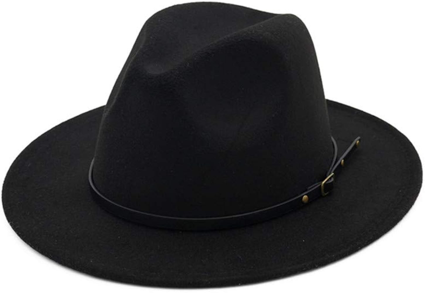 HUDANHUWEI Women's Classic Wide Brim Fedora Hat with Belt Buckle Felt Panama Hat | Amazon (US)