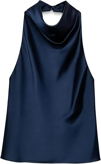 Women's Satin Tank Top Backless Halter Neck Camisole Elegant Draped Front Loose Fit Sexy Summer T... | Amazon (US)