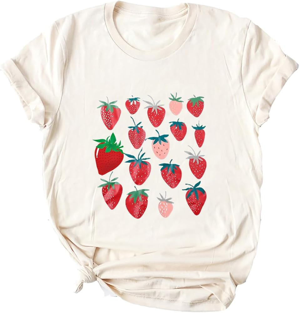 Ykomow Strawberry Tshirt Womens Cute Fruit Tshirt Feeling Berry Good Graphic Tees | Amazon (US)